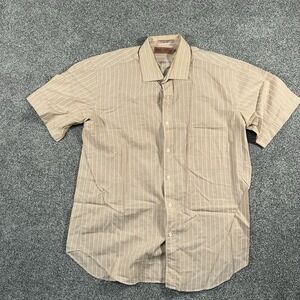 Henry Grethel Mens 16 Short Sleeve Button Up Shirt Tan Striped Vintage